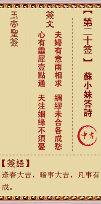 玉帝灵签 第 20 签：苏小妹答诗 中吉