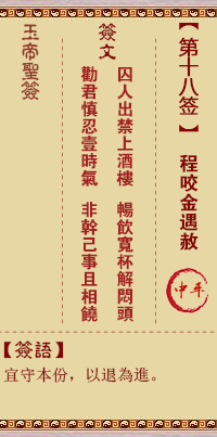 玉帝灵签 第 18 签：程咬金遇赦 中平