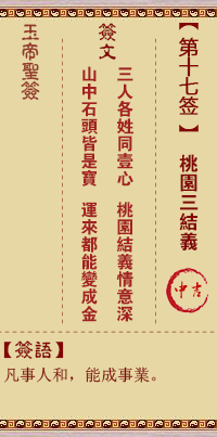 玉帝灵签 第 17 签：桃园三结义 中吉