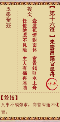 玉帝灵签 第 16 签：朱寿昌弃官寻母 中平