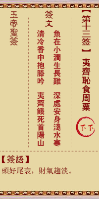 玉帝灵签 第 13 签：夷齐耻食周粟 下下