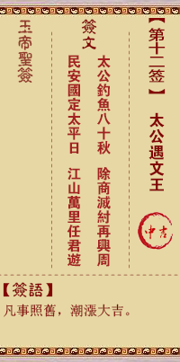 玉帝灵签 第 12 签：太公遇文王 中吉