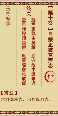 玉帝灵签 第 10 签：吕蒙正破窑齐志 中吉