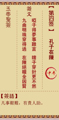 玉帝灵签 第 4 签：孔子在陈 中平