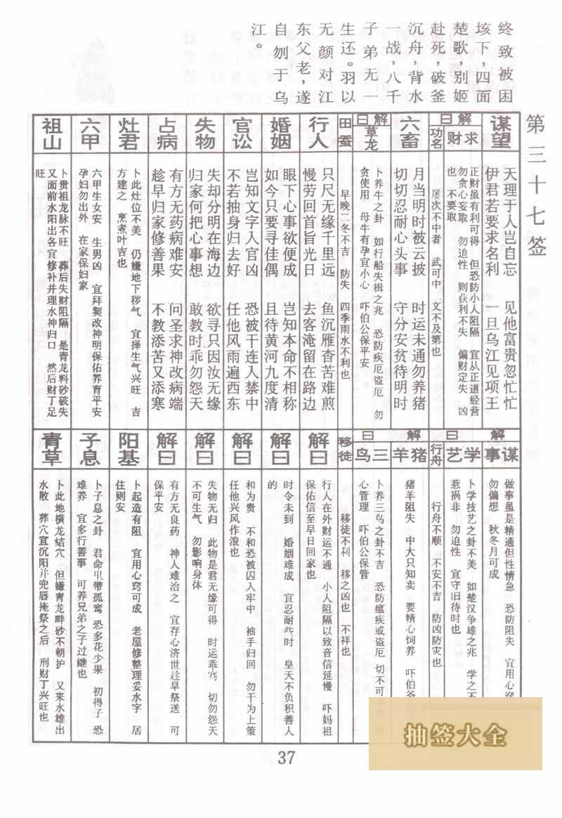 佛祖灵签 第 37 签：项羽困乌江自刎 下下签