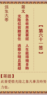 保生大帝灵签 第 61 签：急、【用节卦】