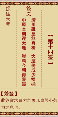 保生大帝灵签 第 14 签：济、【用同人卦】